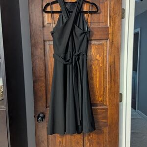 Tahari Black Cross-Back Midi Dress